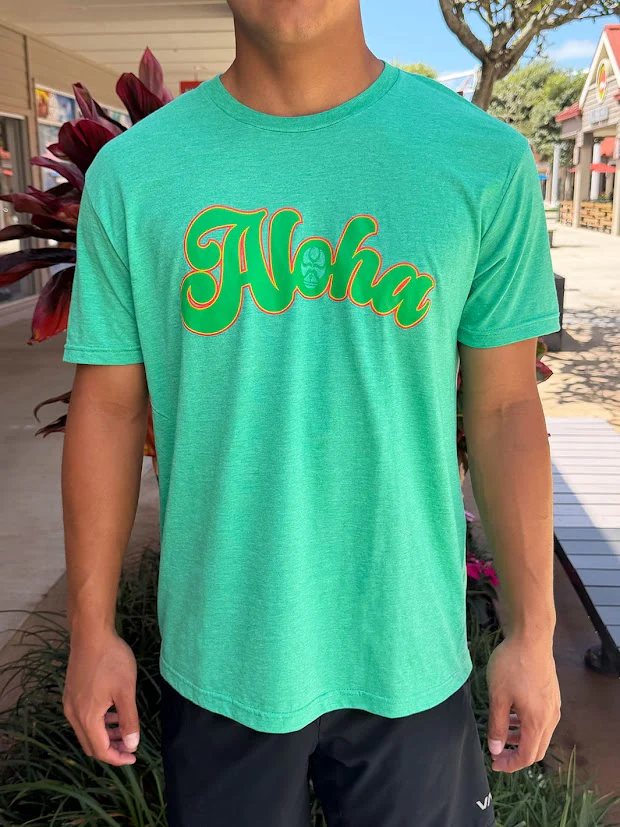HIC ALOHA SCRIBE TEE - HEATHER GREEN