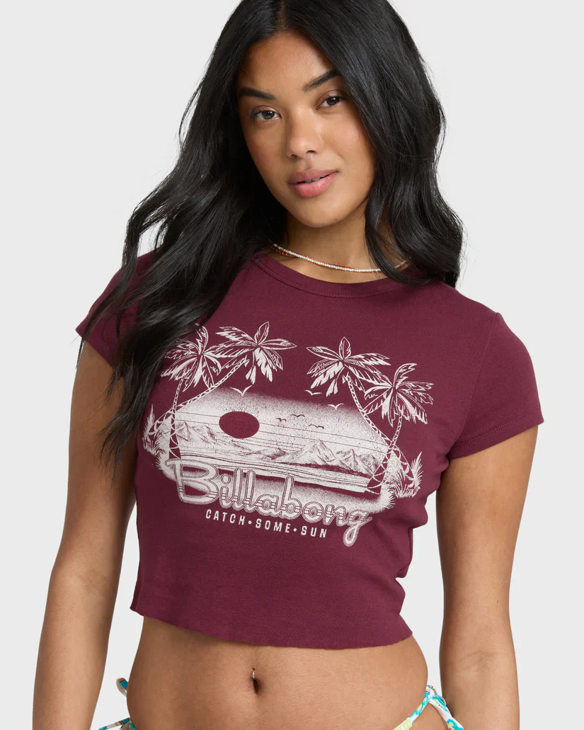BILLABONG CATCH SOME SUN WOMENS CROP TEE - RED DHALIA - Image 2