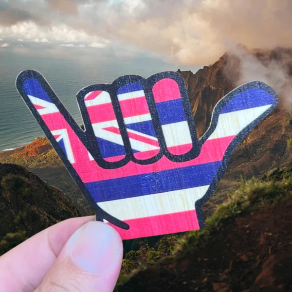 HAWAIIAN FLAG SHAKA BAMBOO STICKER