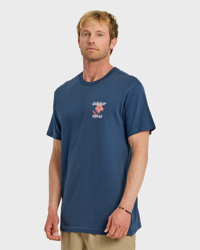 QUIKSILVER HI FLORAL SCRIPT TEE - DARK DENIM - Image 2