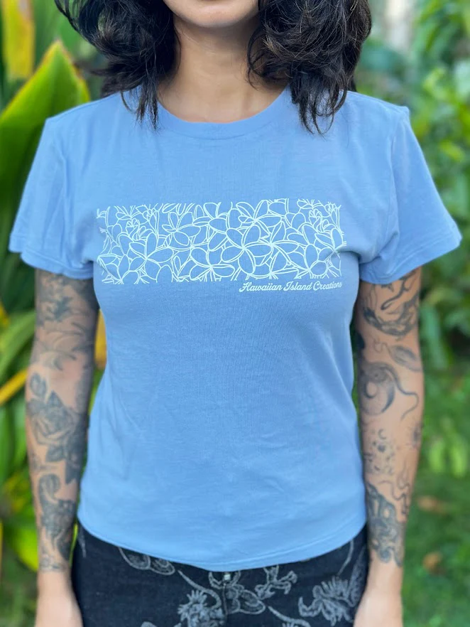 HIC PLUMERIA GROVE TOURIST WOMENS TEE - ARTIC BLUE