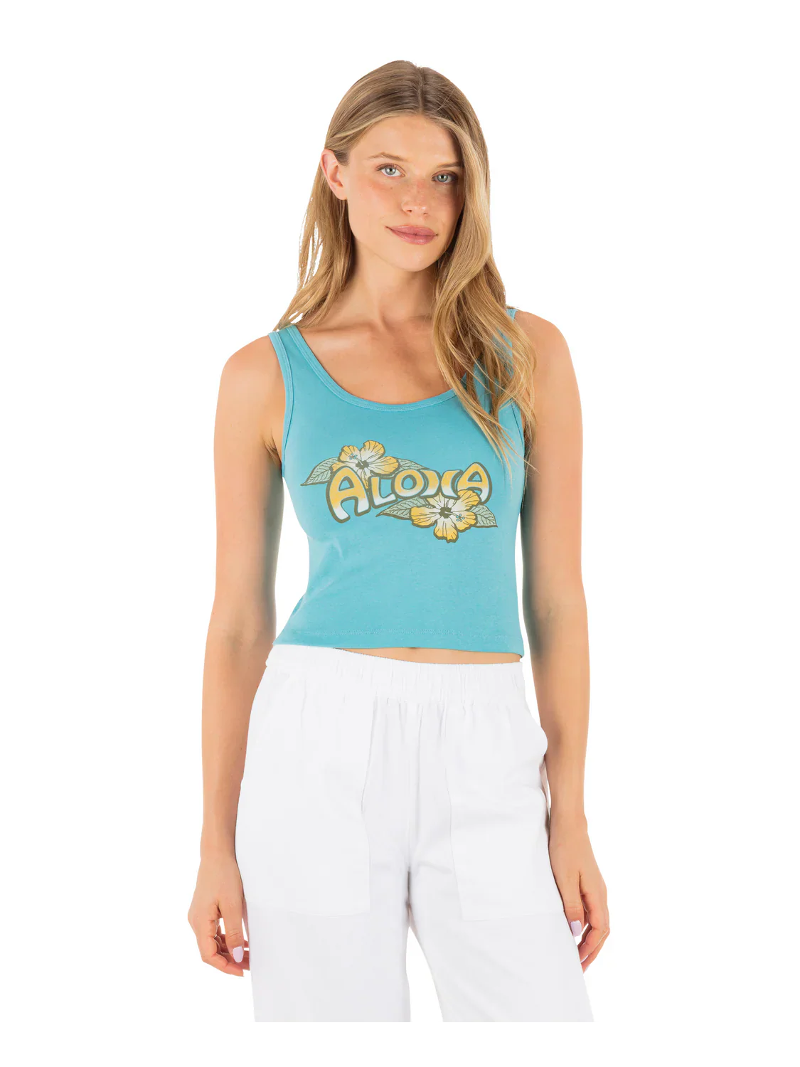 HURLEY ALOHA SCOOP CROP TANK - MAUI BLUE