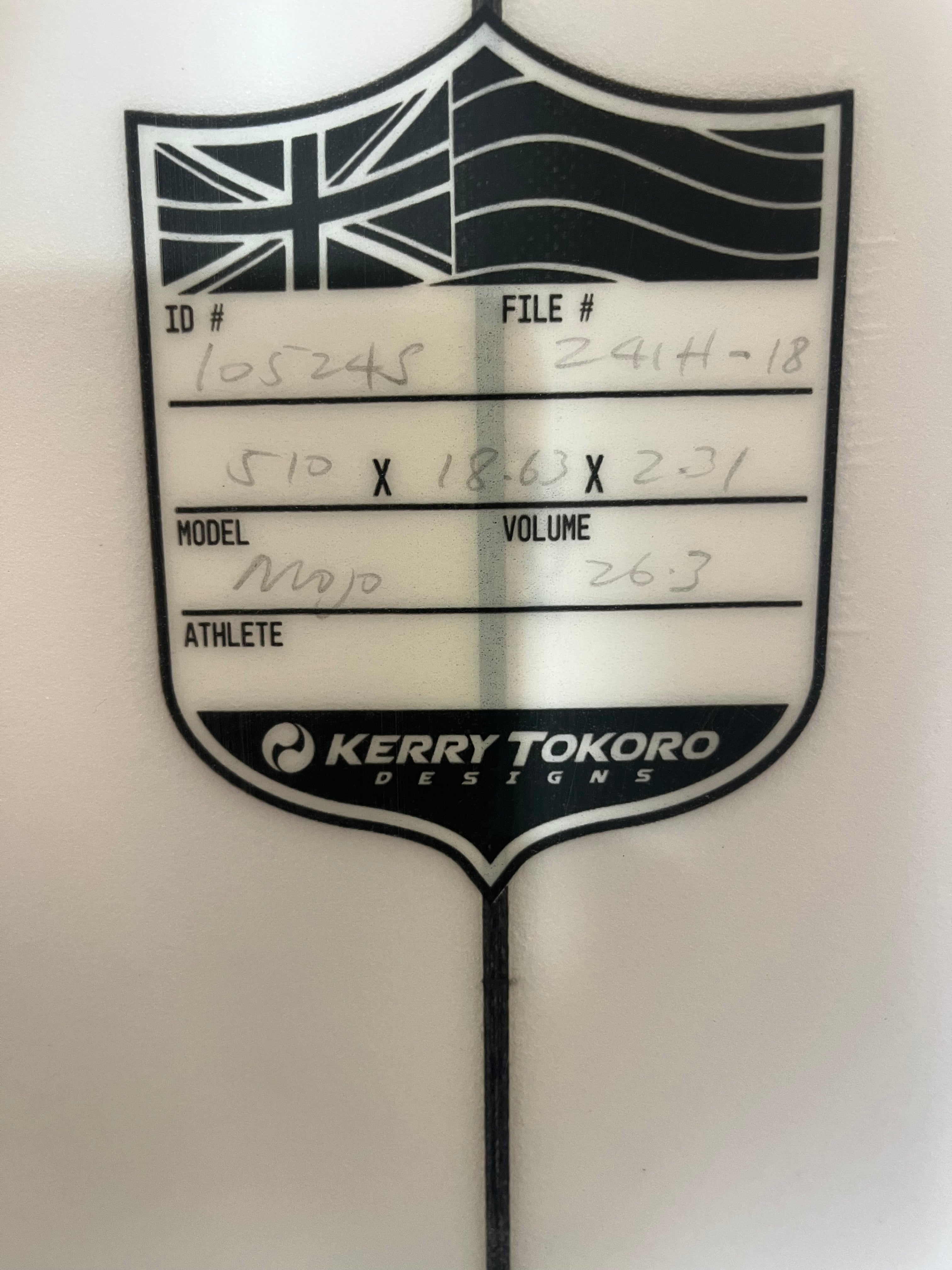 KERRY TOKORO 5`10" MOJO FCSII SQUASH TAIL SURFBOARD KT 10524S - Image 3