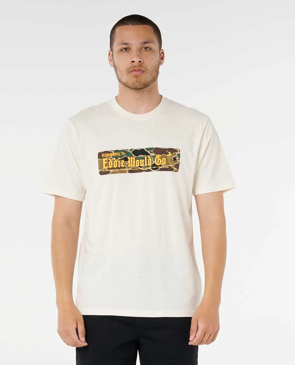 RIP CURL EDDIE WOULD GO STICKER TEE - BONE
