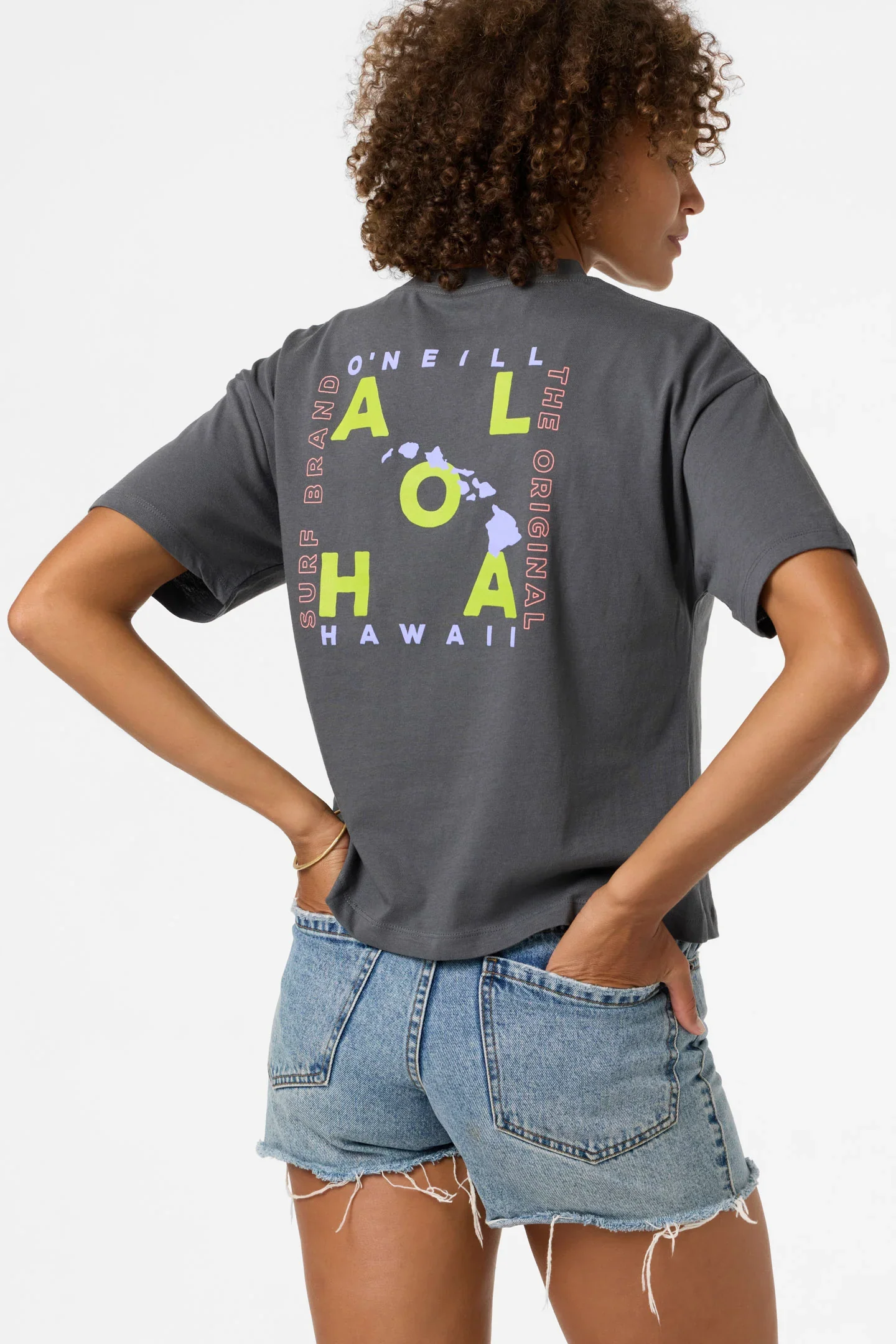 O'NEILL RIVI HAWAII WOMENS CROP EASY TEE - DARK SHADOW (DSH)