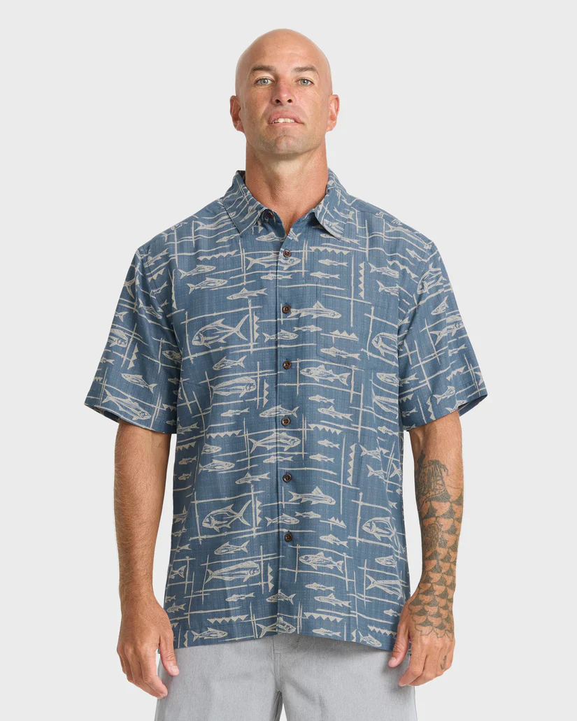 QUIKSILVER TOPANGA BUTTON DOWN WOVEN SHIRT - DARK DENIM